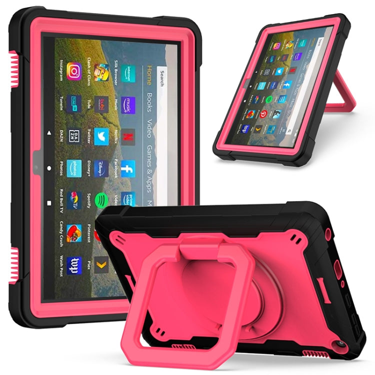 Contrast Color Shockproof Robot Silicone + PC Case with Wristband Holder – Shockproof, For Amazon Kindle Fire HD 8 (2020), For Samsung Galaxy Tab A7 10.4 (2020) T500 / T505 For Amazon Kindle Fire HD 8 (2020) Black + Rose Red