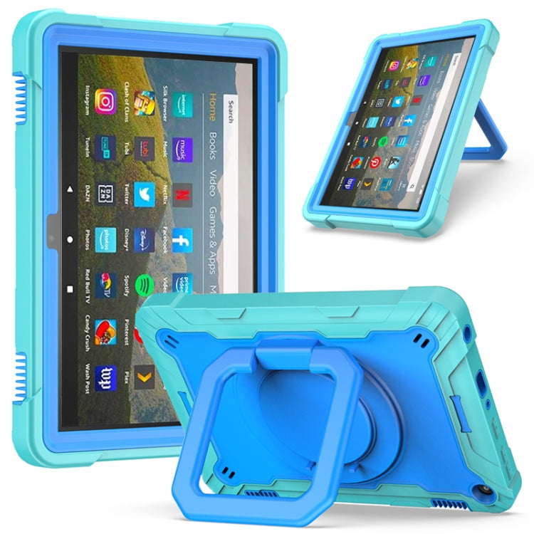Contrast Color Shockproof Robot Silicone + PC Case with Wristband Holder – Shockproof, For Amazon Kindle Fire HD 8 (2020), For Samsung Galaxy Tab A7 10.4 (2020) T500 / T505 For Amazon Kindle Fire HD 8 (2020) Mint Green + Blue
