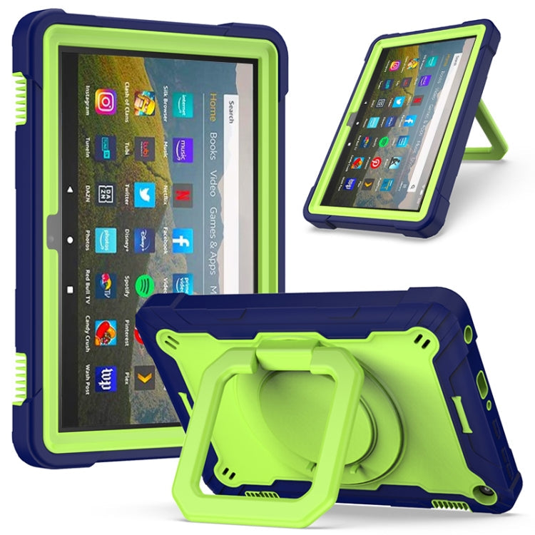 Contrast Color Shockproof Robot Silicone + PC Case with Wristband Holder – Shockproof, For Amazon Kindle Fire HD 8 (2020), For Samsung Galaxy Tab A7 10.4 (2020) T500 / T505 For Amazon Kindle Fire HD 8 (2020) Navy Blue + Yellow-green