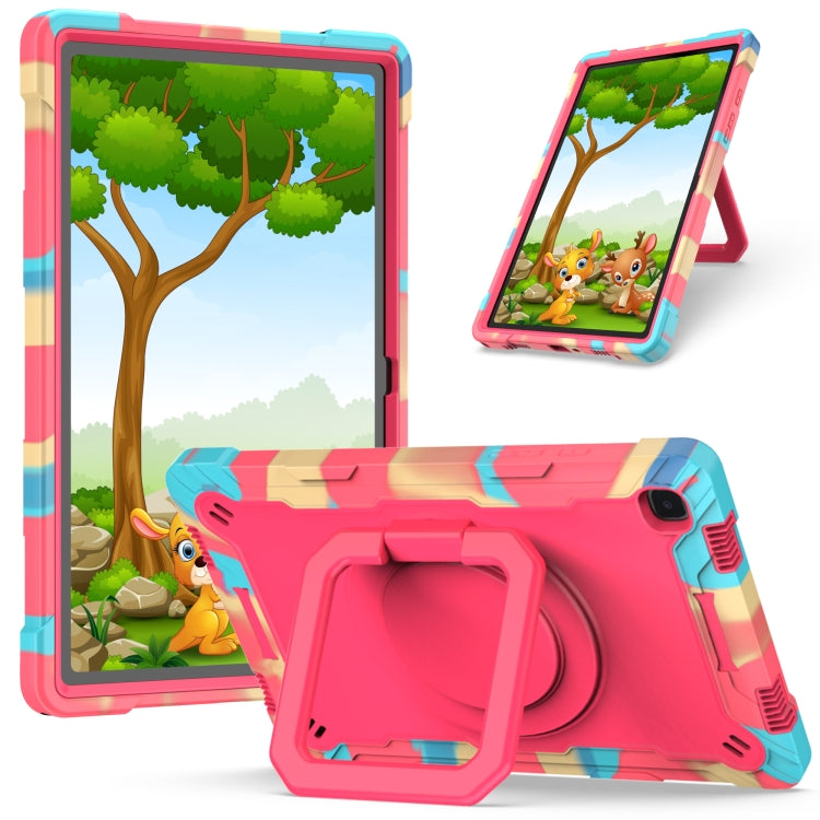 Contrast Color Shockproof Robot Silicone + PC Case with Wristband Holder – Shockproof, For Amazon Kindle Fire HD 8 (2020), For Samsung Galaxy Tab A7 10.4 (2020) T500 / T505 For Samsung Galaxy Tab A7 10.4 (2020) T500 T505 Camouflage + Rose Red