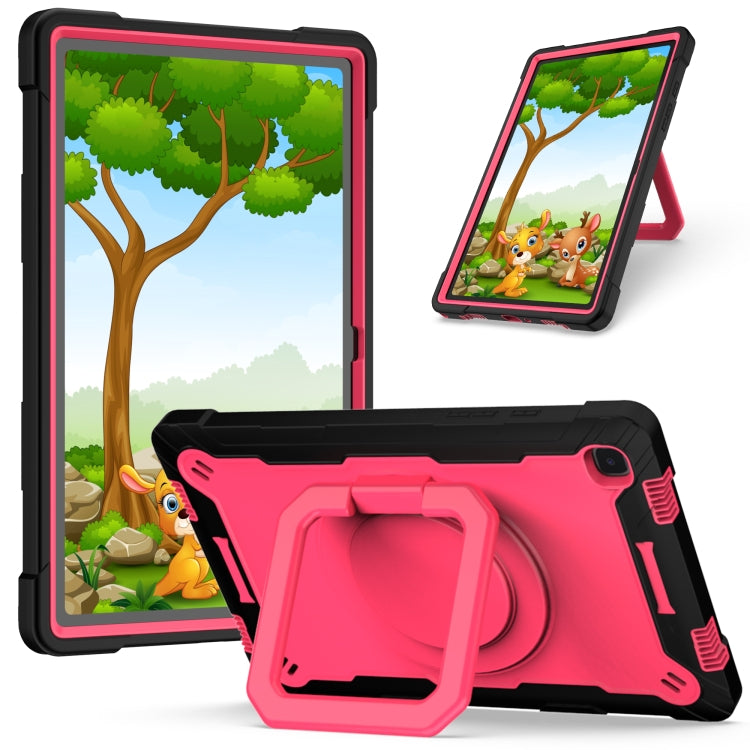 Contrast Color Shockproof Robot Silicone + PC Case with Wristband Holder – Shockproof, For Amazon Kindle Fire HD 8 (2020), For Samsung Galaxy Tab A7 10.4 (2020) T500 / T505 For Samsung Galaxy Tab A7 10.4 (2020) T500 T505 Black + Rose Red