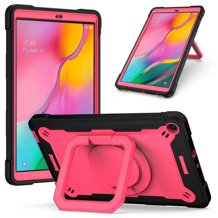 Contrast Color Shockproof Robot Silicone + PC Case with Wristband Holder – Shockproof, For Samsung Galaxy Tab A10.1 (2019) T510, For Samsung Galaxy Tab A 8.0 (2019) T290 For Samsung Galaxy Tab A10.1 (2019) T510 Black + Rose Red