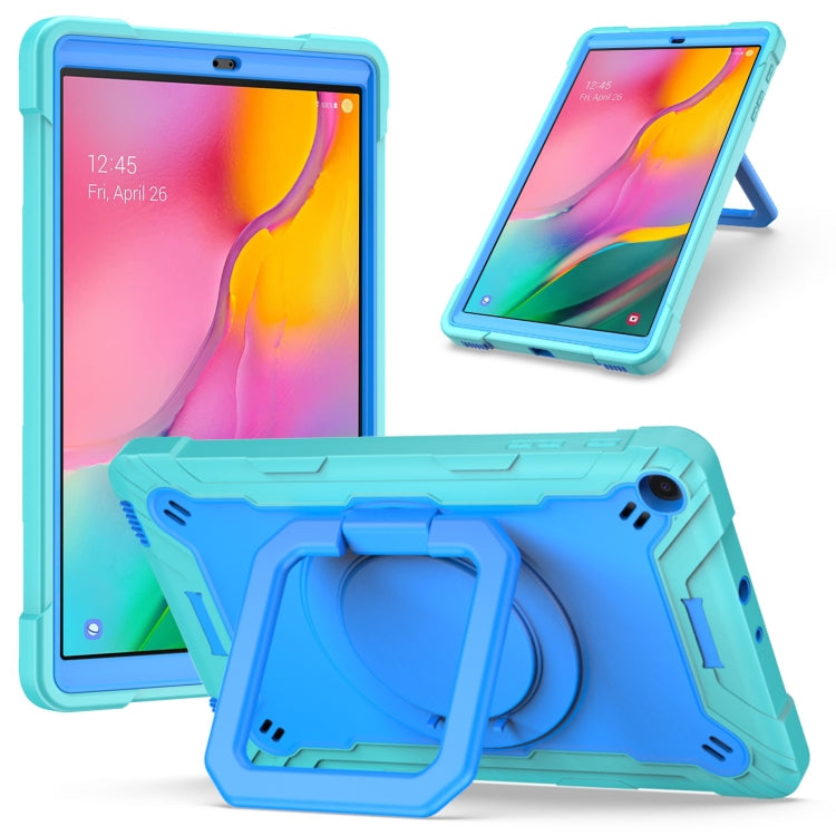 Contrast Color Shockproof Robot Silicone + PC Case with Wristband Holder – Shockproof, For Samsung Galaxy Tab A10.1 (2019) T510, For Samsung Galaxy Tab A 8.0 (2019) T290 For Samsung Galaxy Tab A10.1 (2019) T510 Mint Green + Blue