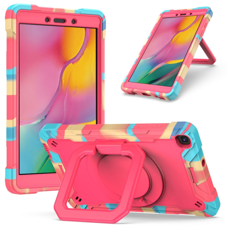Contrast Color Shockproof Robot Silicone + PC Case with Wristband Holder – Shockproof, For Samsung Galaxy Tab A10.1 (2019) T510, For Samsung Galaxy Tab A 8.0 (2019) T290 For Samsung Galaxy Tab A 8.0 (2019) T290 Camouflage + Rose Red