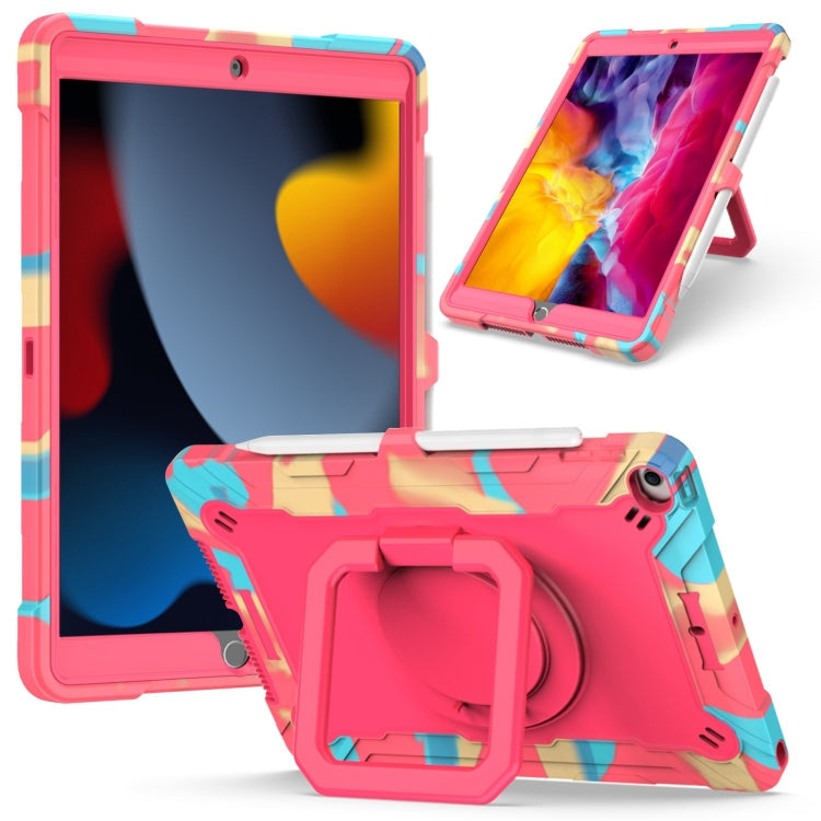 Watch Band – Shockproof, Silicone For iPad 10.2 2021 2020 2019 Camouflage + Rose Red