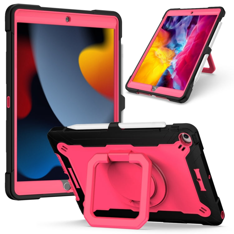 Watch Band – Shockproof, Silicone For iPad 10.2 2021 2020 2019 Black + Rose Red