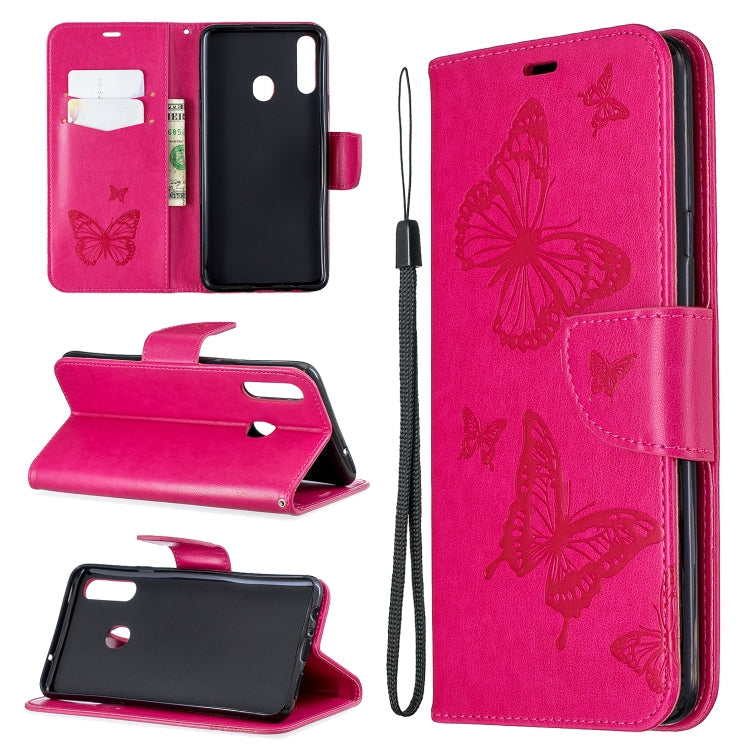 Two Butterflies Embossing Pattern Horizontal Flip Leather Case with Holder & Card Slot & Wallet & Lanyard – Lanyard, Card Slot, Flip, For Galaxy A20s, For Xiaomi Redmi Note 8 Pro For Galaxy A20s Rose Red