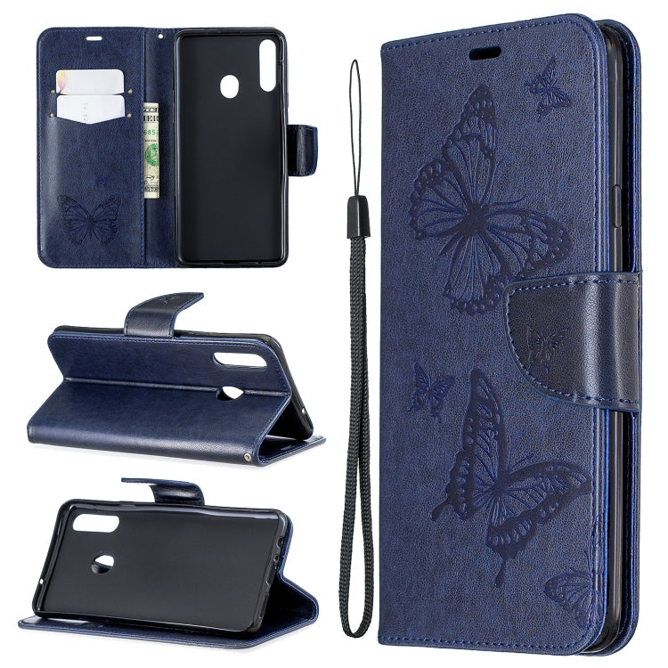 Two Butterflies Embossing Pattern Horizontal Flip Leather Case with Holder & Card Slot & Wallet & Lanyard – Lanyard, Card Slot, Flip, For Galaxy A20s, For Xiaomi Redmi Note 8 Pro For Galaxy A20s Dark Blue