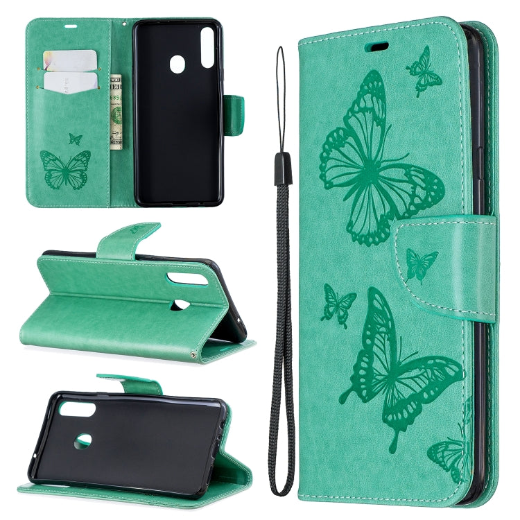 Two Butterflies Embossing Pattern Horizontal Flip Leather Case with Holder & Card Slot & Wallet & Lanyard – Lanyard, Card Slot, Flip, For Galaxy A20s, For Xiaomi Redmi Note 8 Pro For Galaxy A20s Green