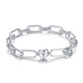 S925 Sterling Silver Paperclip Love Women Bracelet Jewelry, 17cm, 19cm 17cm