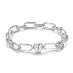 S925 Sterling Silver Paperclip Love Women Bracelet Jewelry, 17cm, 19cm 17cm