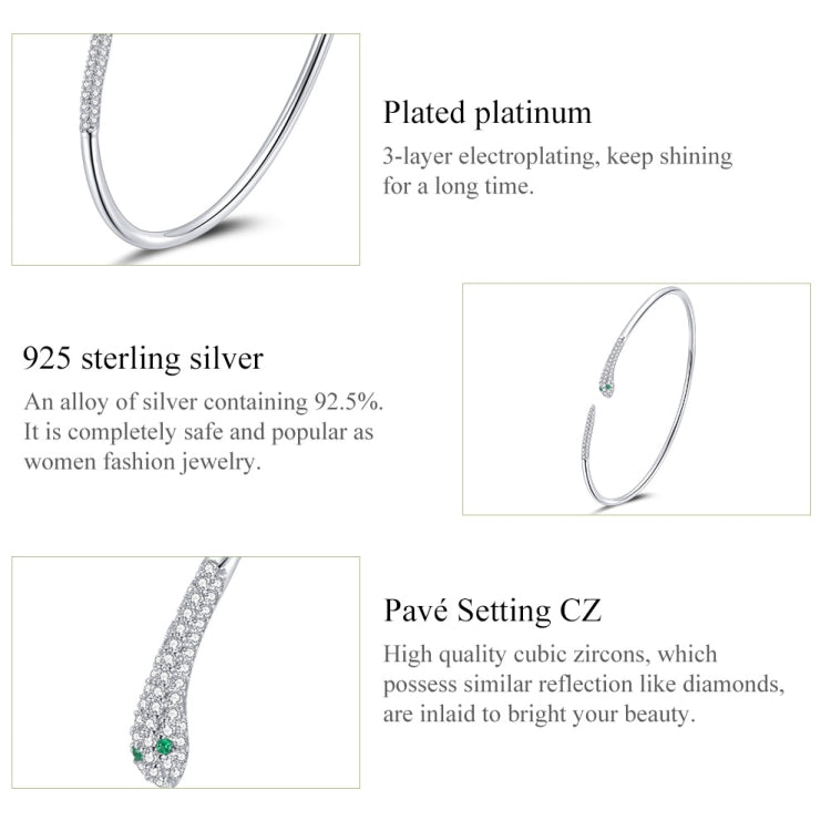 S925 Sterling Silver Snake Open Bracelet Women Jewelry, Snake