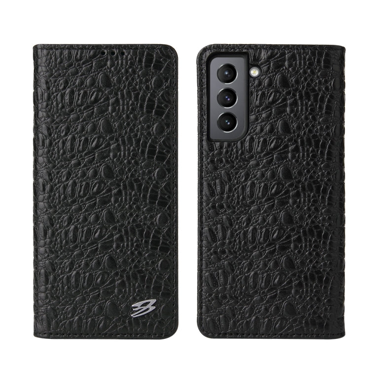 Fierre Shann Crocodile Texture Magnetic Horizontal Flip Genuine Leather Case with Holder & Card Slot, For Samsung Galaxy S21 5G, For Samsung Galaxy S21+ 5G, For Samsung Galaxy S21 Ultra 5G For Samsung Galaxy S21 5G Black