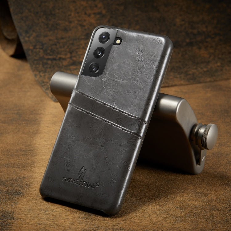 Fierre Shann Oil Wax Texture Leather Back Cover Case, For Samsung Galaxy S21 5G, For Samsung Galaxy S21+ 5G, For Samsung Galaxy S21 Ultra 5G For Samsung Galaxy S21 5G Grey