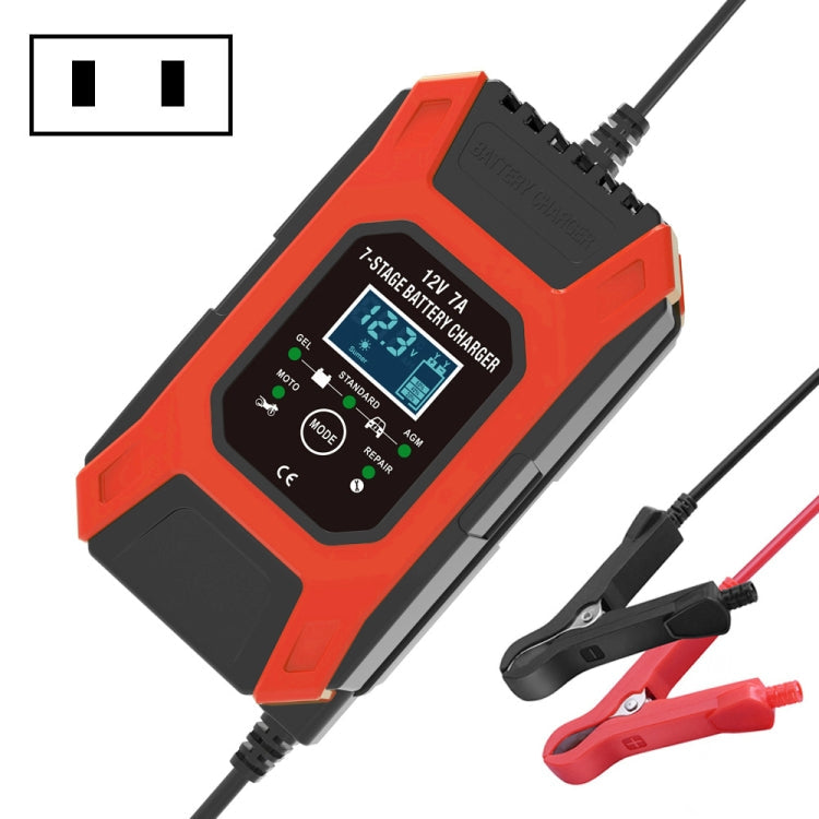 FOXSUR Car / Motorcycle Repair Charger 12V 7A 7-stage + Multi-battery Mode Lead-acid Battery Charger, US Plug, EU Plug, UK Plug US Plug Red