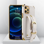 Electroplated TPU Crocodile Pattern Leather Case with Wrist Strap, For iPhone 12 Pro Max For iPhone 12 Pro Max White