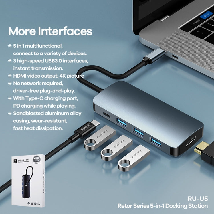 RU-U5 5 In1 Multi-function Type-C / USB-C HUB Docking?Station, 5 In1 – Aluminum Alloy