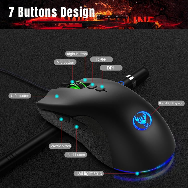 HXSJ A883 7 Keys 6400DPI RGB Light Mechanical Gaming Wired Mouse – Durable Build, Easy to Use