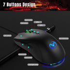 HXSJ A883 7 Keys 6400DPI RGB Light Mechanical Gaming Wired Mouse – Durable Build, Easy to Use