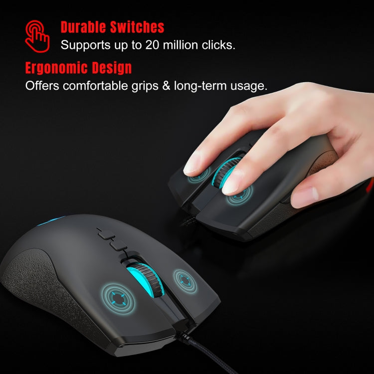 HXSJ A883 7 Keys 6400DPI RGB Light Mechanical Gaming Wired Mouse – Durable Build, Easy to Use