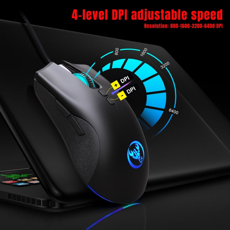 HXSJ A883 7 Keys 6400DPI RGB Light Mechanical Gaming Wired Mouse – Durable Build, Easy to Use