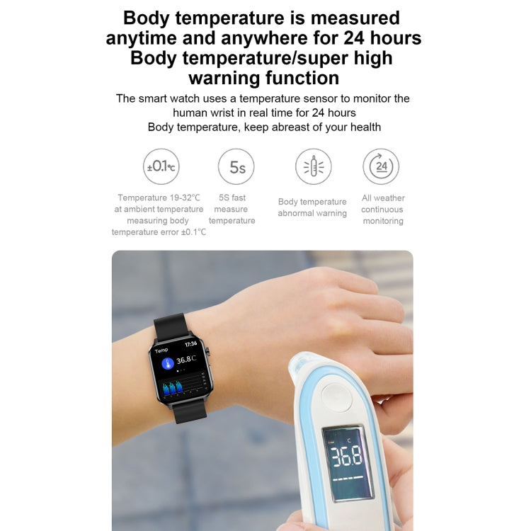 E86 Smart Watch – 1.7" Screen, IP68 Waterproof, Body Temperature Monitoring (Black) #3