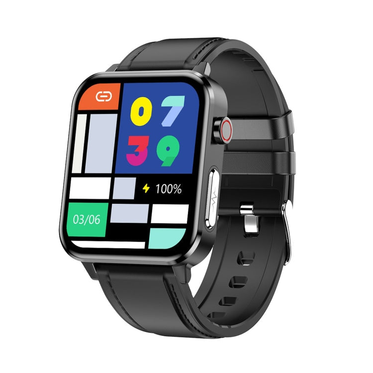 E86 1.7 inch TFT Color Screen IP68 Waterproof Smart Watch, Support Blood Oxygen Monitoring / Body Temperature Monitoring / AI Medical Diagnosis, Style: Leather Strap, Leather Strap(Black), Leather Strap(Brown) Leather Strap(Black) Black