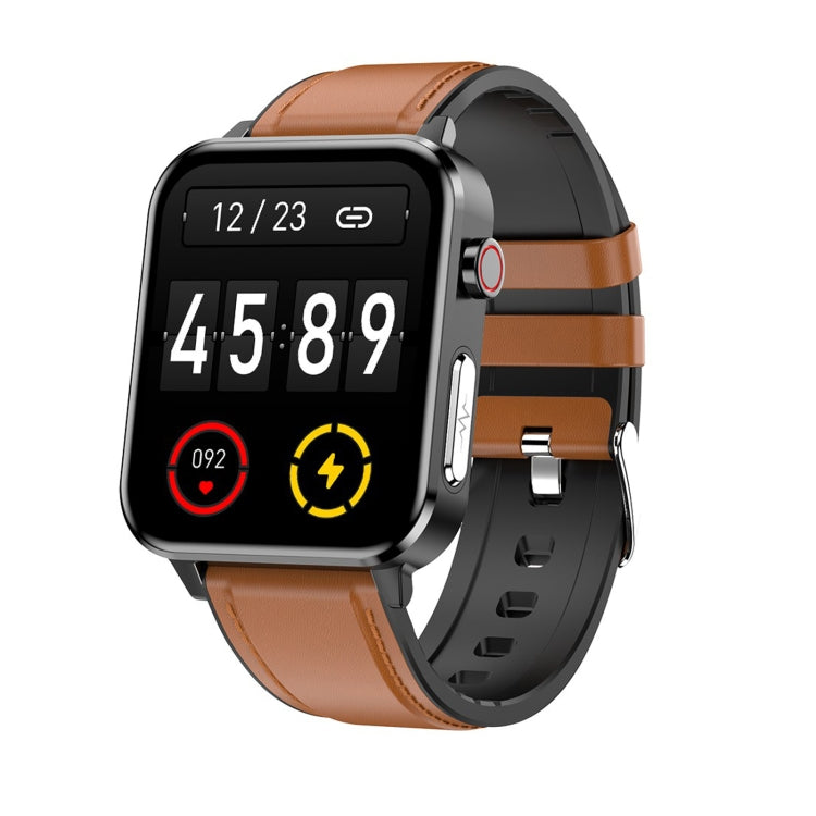 E86 1.7 inch TFT Color Screen IP68 Waterproof Smart Watch, Support Blood Oxygen Monitoring / Body Temperature Monitoring / AI Medical Diagnosis, Style: Leather Strap, Leather Strap(Black), Leather Strap(Brown) Leather Strap(Brown) Brown