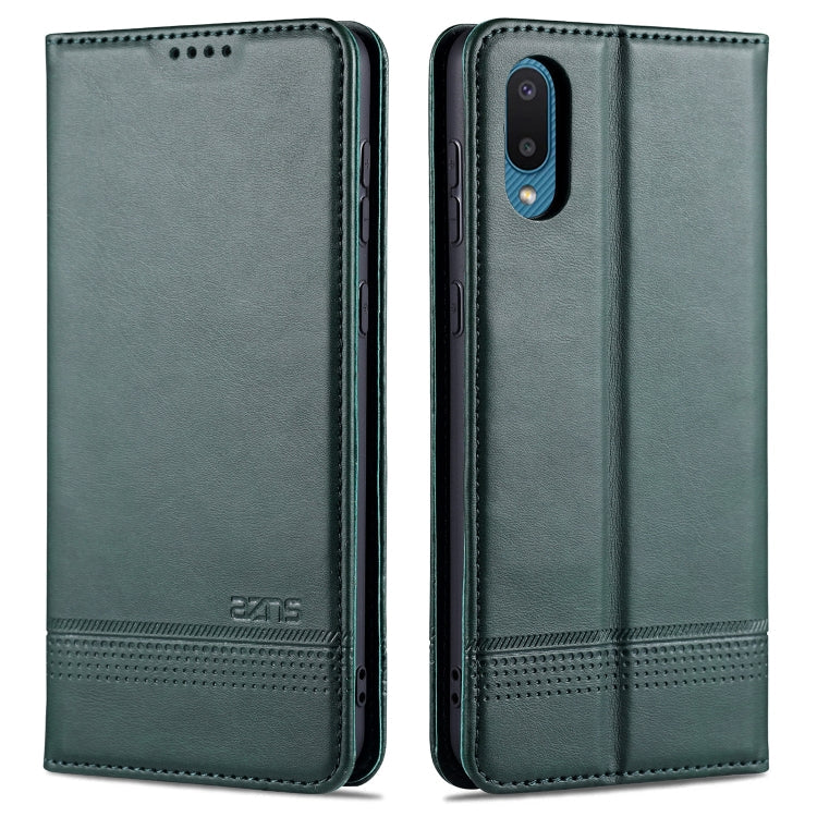 AZNS Magnetic Calf Texture Horizontal Flip Leather Case with Card Slots & Holder & Wallet – Magnetic, Card Slot, Flip, For Samsung Galaxy A02 For Samsung Galaxy A02 Dark Green