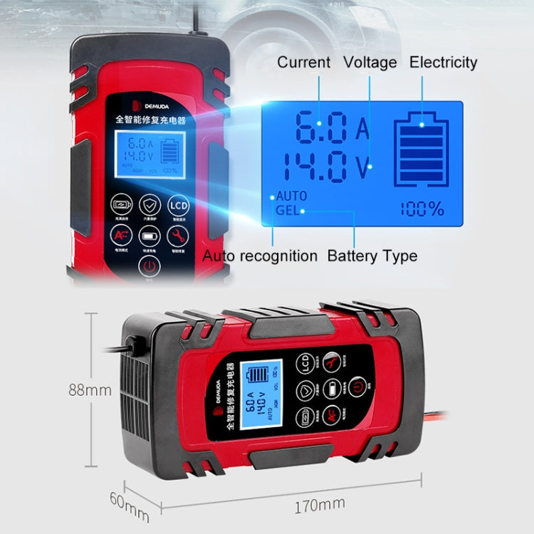 DEMUDA DC-80 Car Battery Charger 12V/24V Intelligent Pulse Repair Type Lead-acid Battery, AU Plug, US Plug, EU Plug, JP Plug, UK Plug – TPU