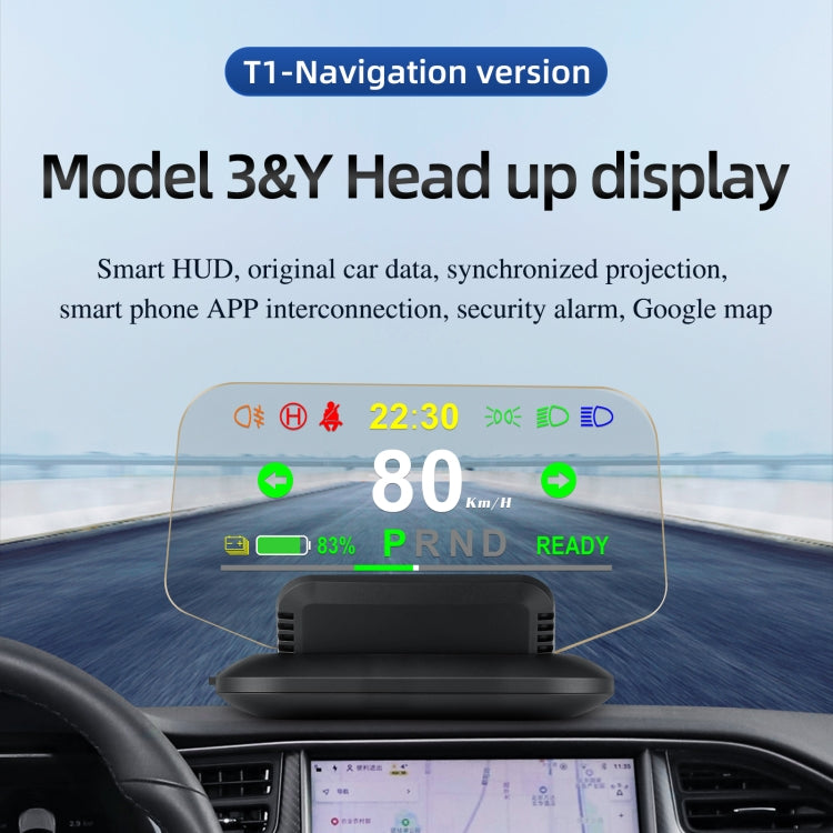 T1 5.1 inch Car HUD Head-up Display Overspeed Alarm / Remaining Battery Percentage Display for Tesla Model 3 / Y, T1 HUD