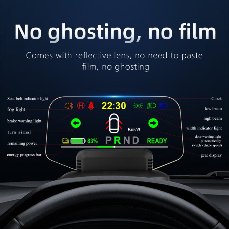T1 5.1 inch Car HUD Head-up Display Overspeed Alarm / Remaining Battery Percentage Display for Tesla Model 3 / Y, T1 HUD