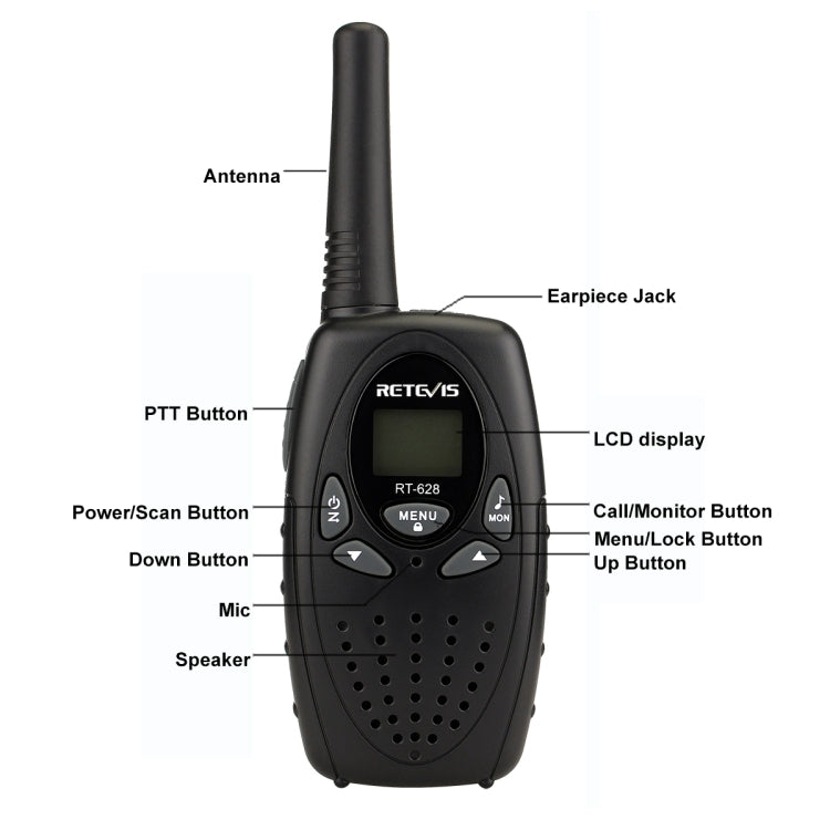 1 Pair RETEVIS RT628 0.5W EU Frequency 446MHz 8CHS Handheld Children Walkie Talkie, RT628(Black), RT628(White), RT628(Red) – Durable Build, Easy to Use