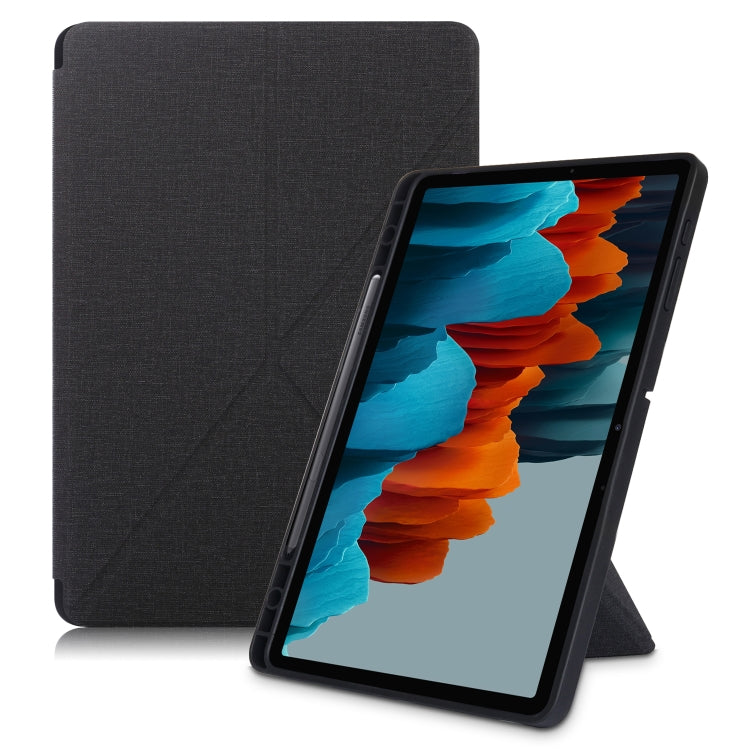 Cloth Texture Multi-folding Horizontal Flip PU Leather Shockproof Case with Holder & Sleep / Wake-up Function, For Samsung Galaxy Tab S8+ / Tab S8 Plus / Tab S7 FE / Tab S7+ T970 / T975, For Samsung Galaxy Tab S8 / Galaxy Tab S7 T870                  ...