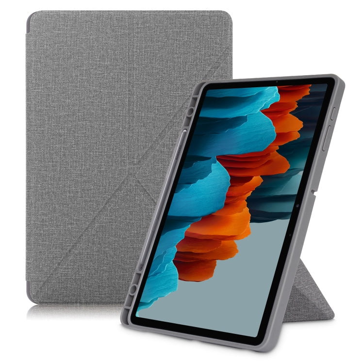Cloth Texture Multi-folding Horizontal Flip PU Leather Shockproof Case with Holder & Sleep / Wake-up Function, For Samsung Galaxy Tab S8+ / Tab S8 Plus / Tab S7 FE / Tab S7+ T970 / T975, For Samsung Galaxy Tab S8 / Galaxy Tab S7 T870                  ...