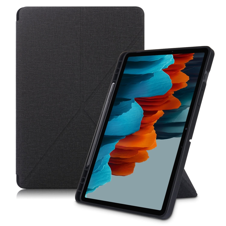 Cloth Texture Multi-folding Horizontal Flip PU Leather Shockproof Case with Holder & Sleep / Wake-up Function, For Samsung Galaxy Tab S8+ / Tab S8 Plus / Tab S7 FE / Tab S7+ T970 / T975, For Samsung Galaxy Tab S8 / Galaxy Tab S7 T870                  ...
