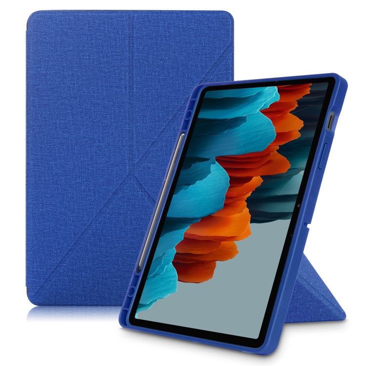 Cloth Texture Multi-folding Horizontal Flip PU Leather Shockproof Case with Holder & Sleep / Wake-up Function, For Samsung Galaxy Tab S8+ / Tab S8 Plus / Tab S7 FE / Tab S7+ T970 / T975, For Samsung Galaxy Tab S8 / Galaxy Tab S7 T870                  ...