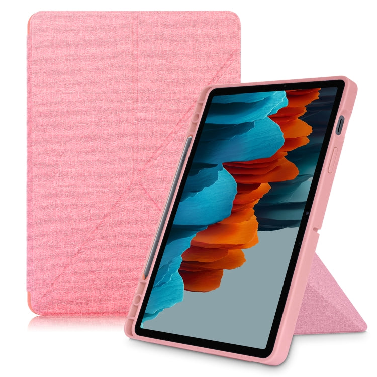 Cloth Texture Multi-folding Horizontal Flip PU Leather Shockproof Case with Holder & Sleep / Wake-up Function, For Samsung Galaxy Tab S8+ / Tab S8 Plus / Tab S7 FE / Tab S7+ T970 / T975, For Samsung Galaxy Tab S8 / Galaxy Tab S7 T870                  ...