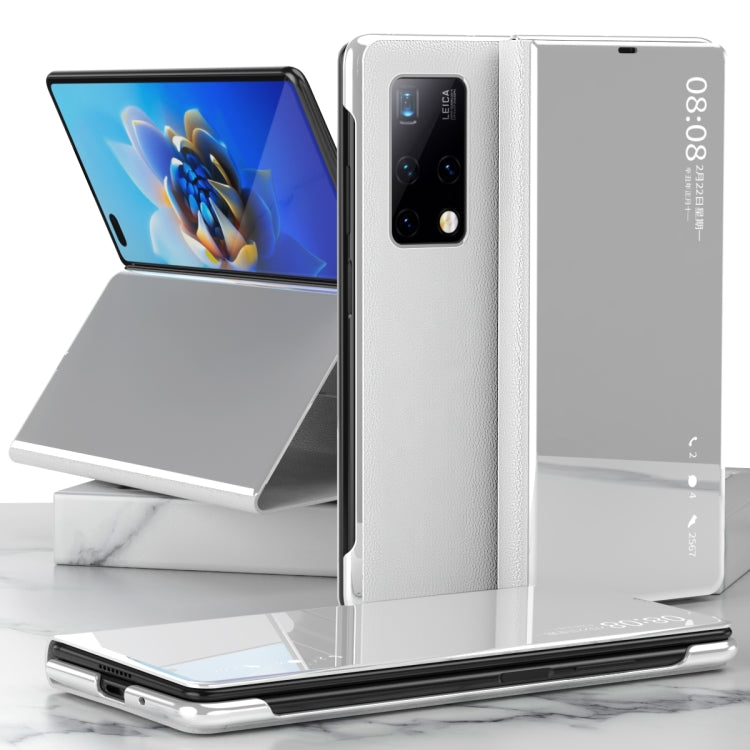 Electroplated Mirror Protective Case with Holder – Flip, Electroplating, For Huawei Mate X2 For Huawei Mate X2 Silver