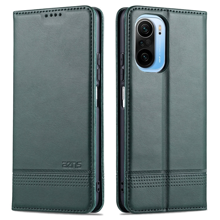 AZNS Magnetic Calf Texture Horizontal Flip Leather Case with Card Slots & Holder & Wallet – Magnetic, Card Slot, Flip, For Xiaomi Poco F3, For Samsung Galaxy A32 4G For Xiaomi Poco F3 Dark Green
