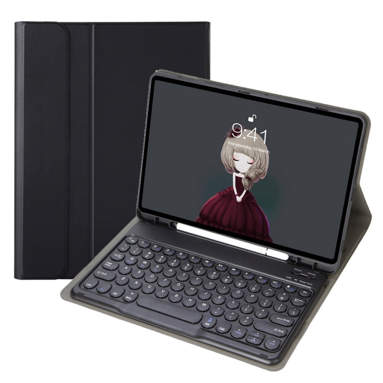 YA098B Detachable Lambskin Texture Round Keycap Bluetooth Keyboard Leather Case with Pen Slot & Stand – Leather, Bluetooth, For iPad Air 5 / 4 10.9 inch 2020 / Pro 11 inch 2020 / 2018, For iPad 10.2 (2020) & (2019) / Air 3 10.5 inch / Pro 10.5 inch...