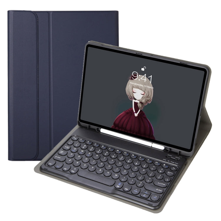 YA098B Detachable Lambskin Texture Round Keycap Bluetooth Keyboard Leather Case with Pen Slot & Stand – Leather, Bluetooth, For iPad Air 5 / 4 10.9 inch 2020 / Pro 11 inch 2020 / 2018, For iPad 10.2 (2020) & (2019) / Air 3 10.5 inch / Pro 10.5 inch...