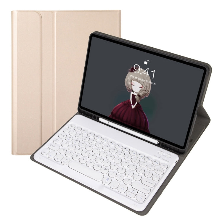 YA098B Detachable Lambskin Texture Round Keycap Bluetooth Keyboard Leather Case with Pen Slot & Stand – Leather, Bluetooth, For iPad Air 5 / 4 10.9 inch 2020 / Pro 11 inch 2020 / 2018, For iPad 10.2 (2020) & (2019) / Air 3 10.5 inch / Pro 10.5 inch...