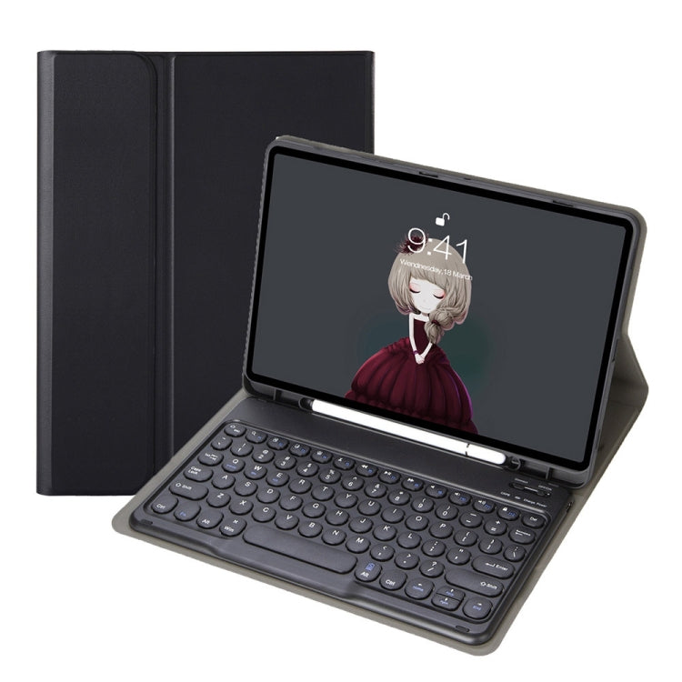 YA098B Detachable Lambskin Texture Round Keycap Bluetooth Keyboard Leather Case with Pen Slot & Stand – Leather, Bluetooth, For iPad Air 5 / 4 10.9 inch 2020 / Pro 11 inch 2020 / 2018, For iPad 10.2 (2020) & (2019) / Air 3 10.5 inch / Pro 10.5 inch...