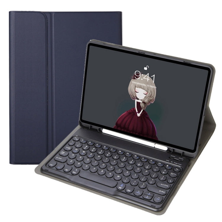 YA098B Detachable Lambskin Texture Round Keycap Bluetooth Keyboard Leather Case with Pen Slot & Stand – Leather, Bluetooth, For iPad Air 5 / 4 10.9 inch 2020 / Pro 11 inch 2020 / 2018, For iPad 10.2 (2020) & (2019) / Air 3 10.5 inch / Pro 10.5 inch...