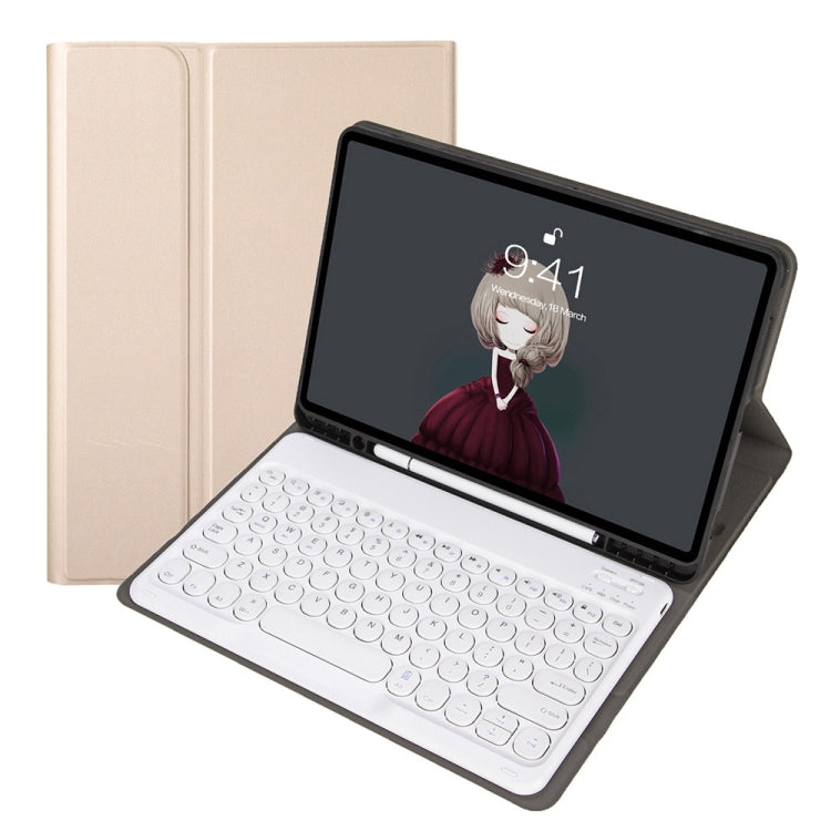 YA098B Detachable Lambskin Texture Round Keycap Bluetooth Keyboard Leather Case with Pen Slot & Stand – Leather, Bluetooth, For iPad Air 5 / 4 10.9 inch 2020 / Pro 11 inch 2020 / 2018, For iPad 10.2 (2020) & (2019) / Air 3 10.5 inch / Pro 10.5 inch...