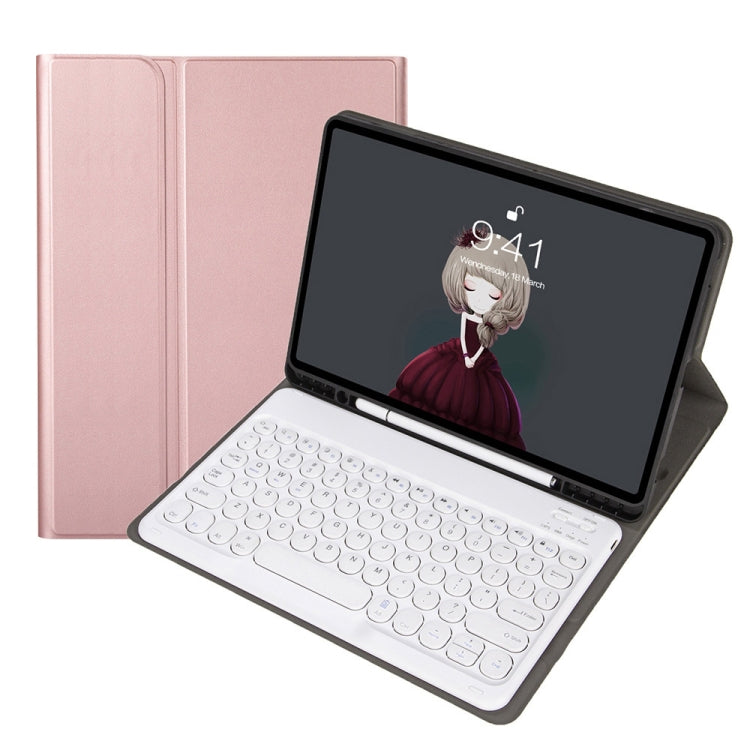 YA098B Detachable Lambskin Texture Round Keycap Bluetooth Keyboard Leather Case with Pen Slot & Stand – Leather, Bluetooth, For iPad Air 5 / 4 10.9 inch 2020 / Pro 11 inch 2020 / 2018, For iPad 10.2 (2020) & (2019) / Air 3 10.5 inch / Pro 10.5 inch...