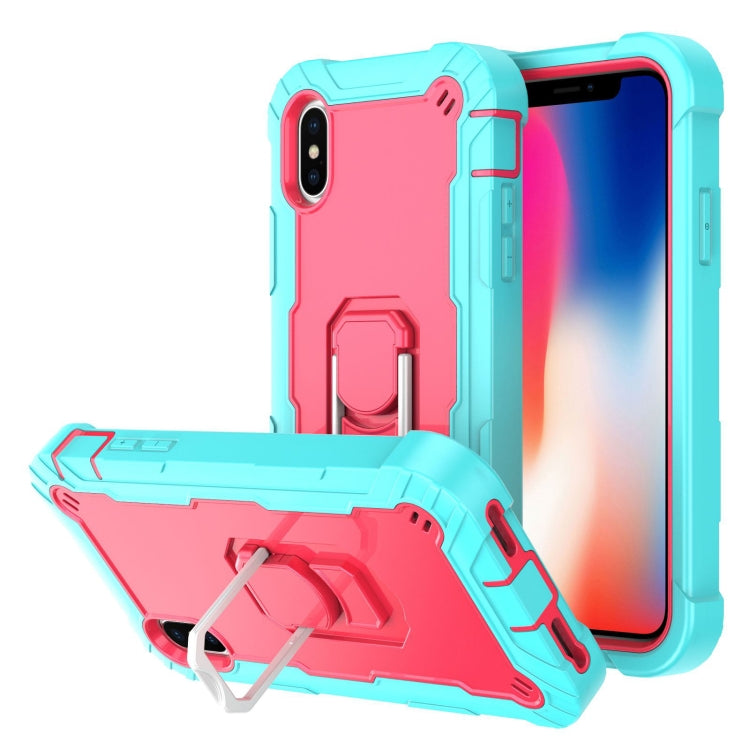 PC Protective Case – Shockproof (iPhone SE 2022) For iPhone XS X Mint Green + Rose Red