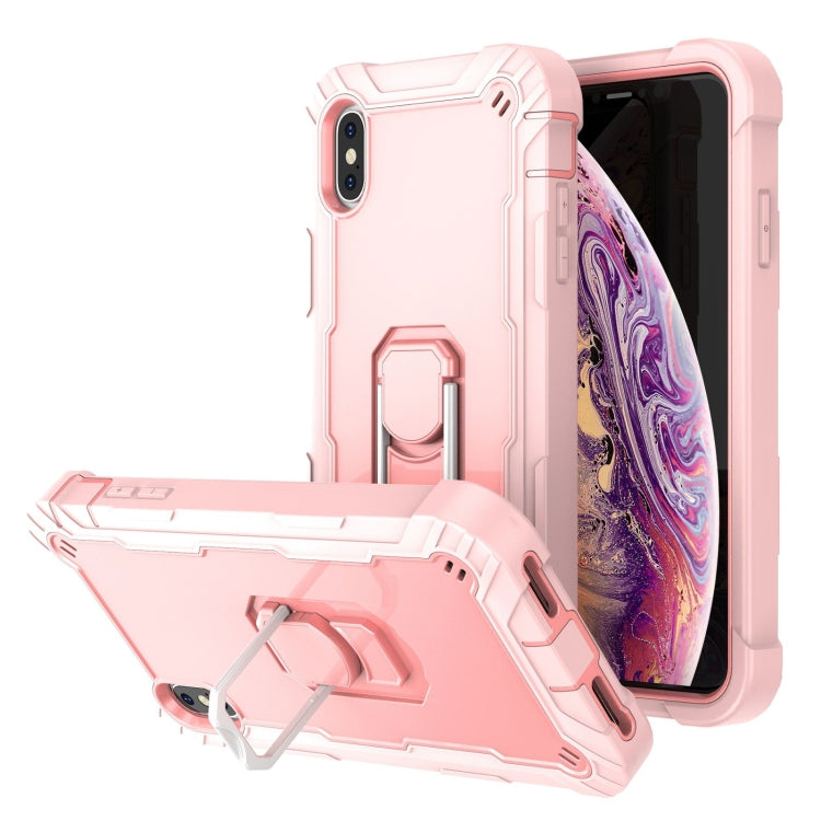 PC + Rubber 3-layers Shockproof Protective Case with Rotating Holder, For iPhone XR, For iPhone XS Max For iPhone XS Max Rose Gold