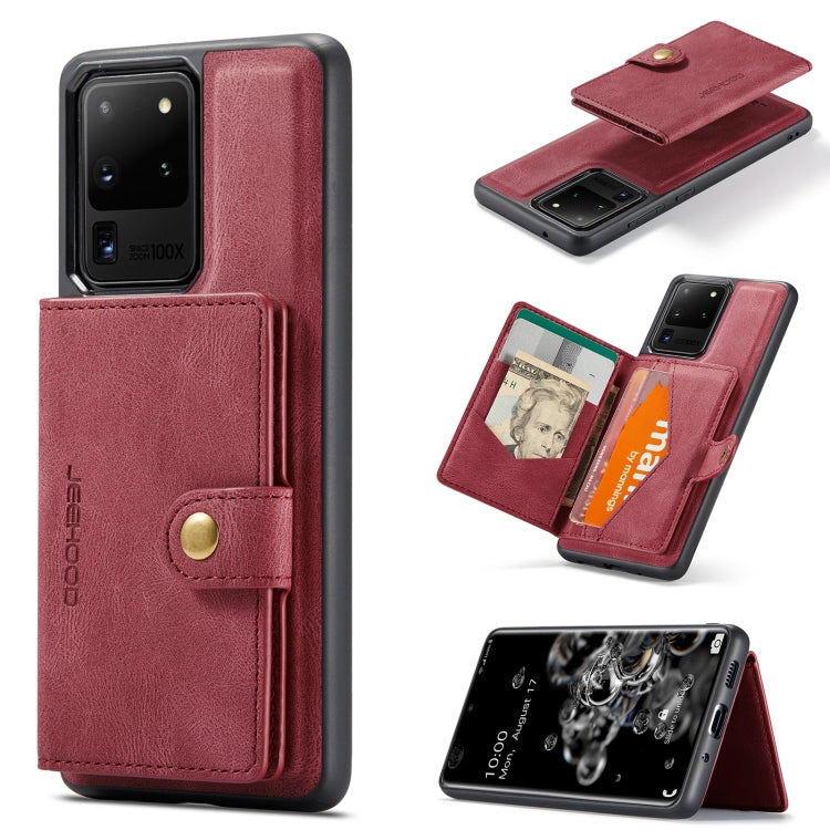 JEEHOOD Retro Magnetic Detachable Protective Case with Wallet & Card Slot & Holder, For Samsung Galaxy S20 Ultra 5G, For Samsung Galaxy Note20 Ultra, For Samsung Galaxy S21 FE For Samsung Galaxy S20 Ultra 5G Red